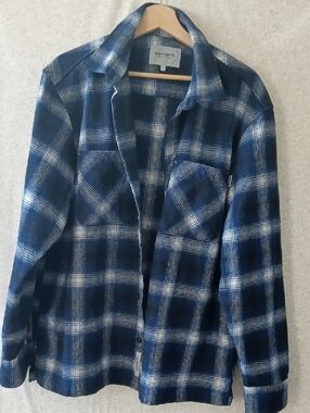 Carhartt Blue and White Plaid Flannel Shirt